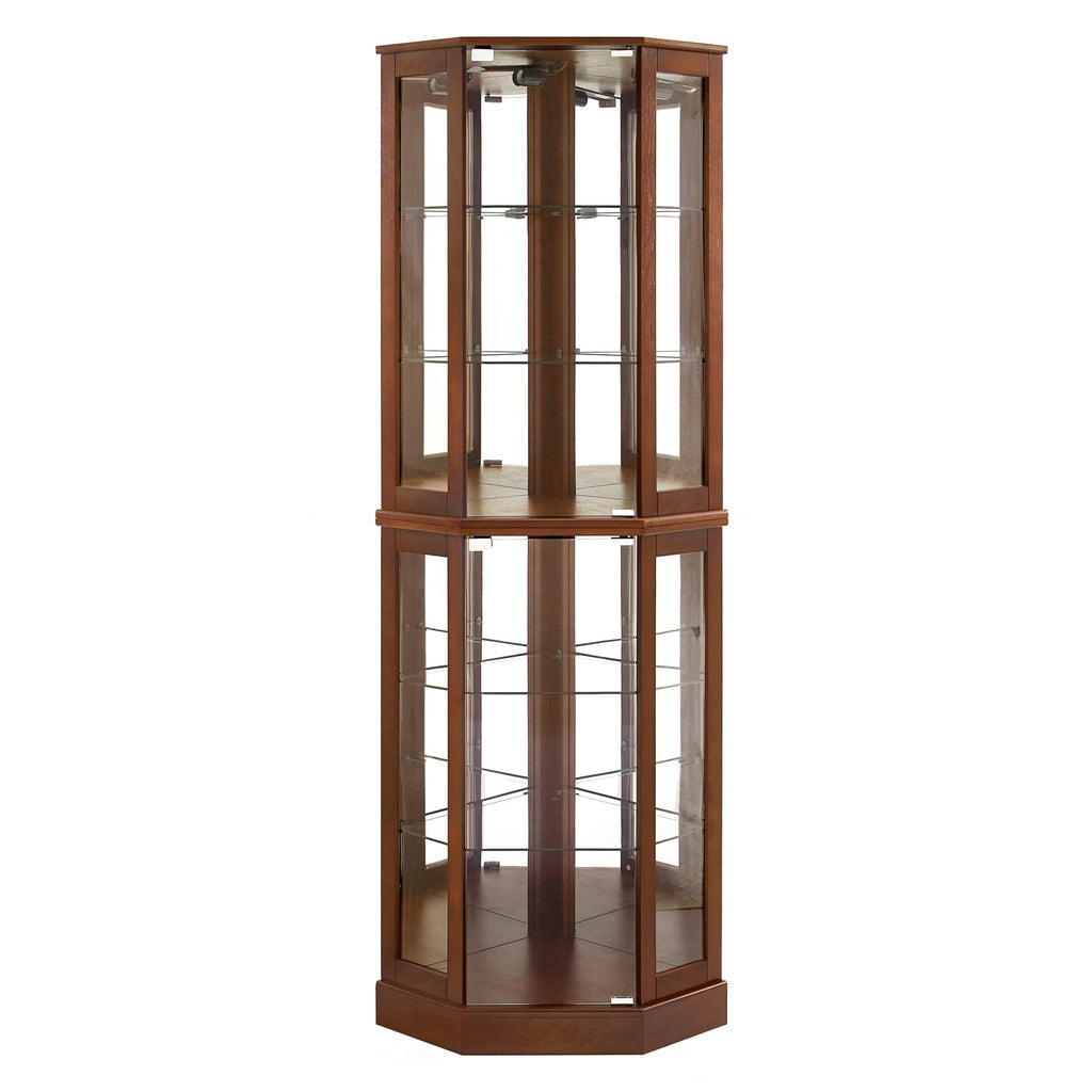 6 Shelf Corner Curio Display Cabinet With Lights, Mirrors, and Adjustable Shelves