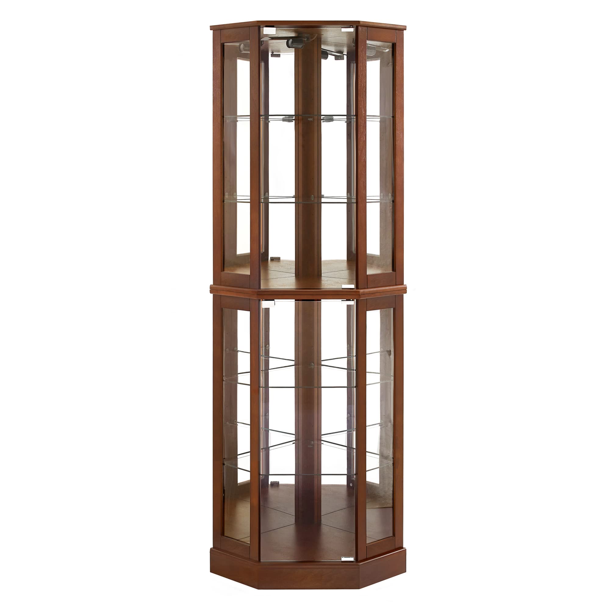 6 Shelf Corner Curio Display Cabinet With Lights, Mirrors, and Adjustable Shelves