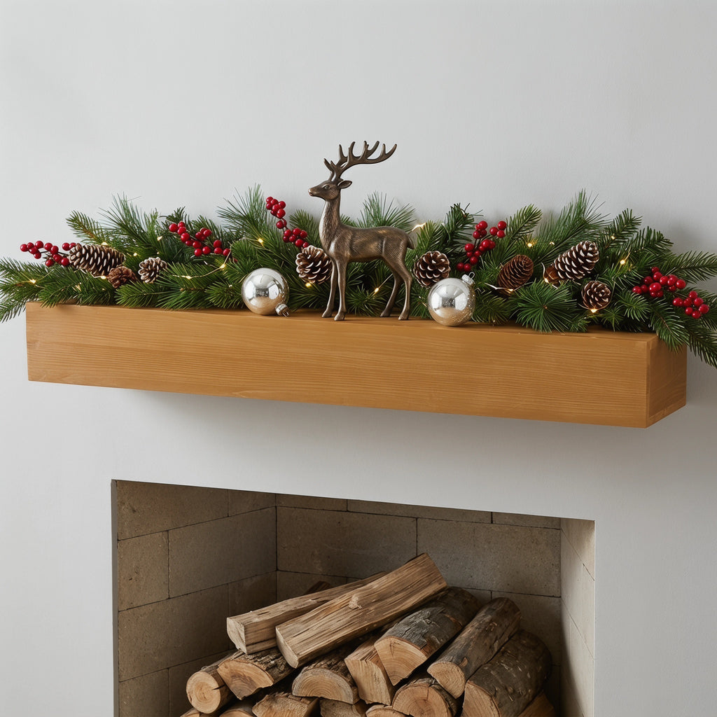 48" Fireplace Mantel Fir Wood Wall-Mounted & Floating Shelf