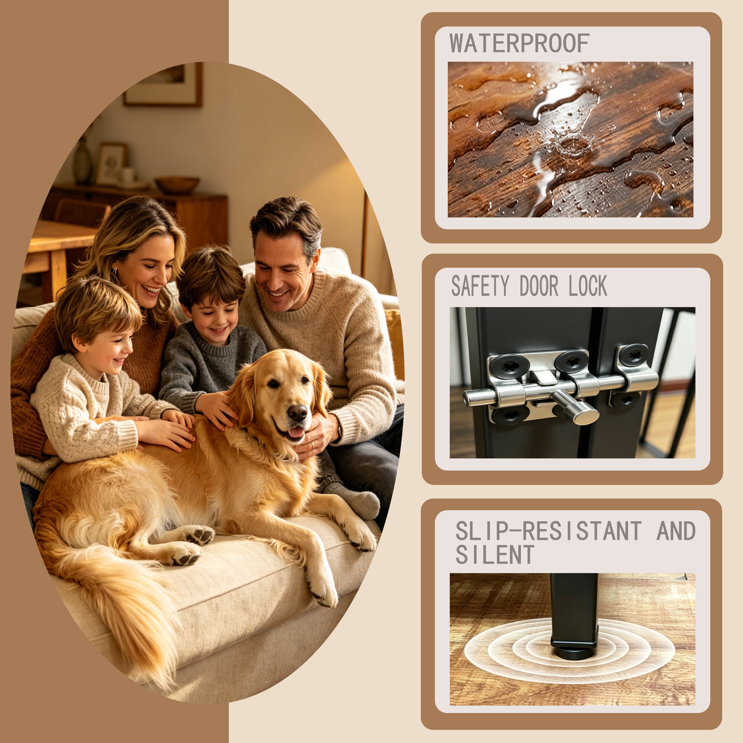 Vintage Wood Grain Dog Cage with 360 Degree Rotating Bowl