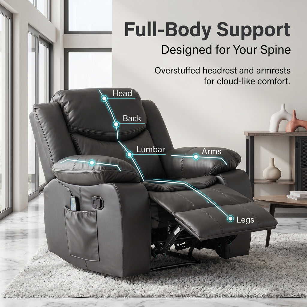Grey Air Leather Recliner Chair With Vibration And Heating