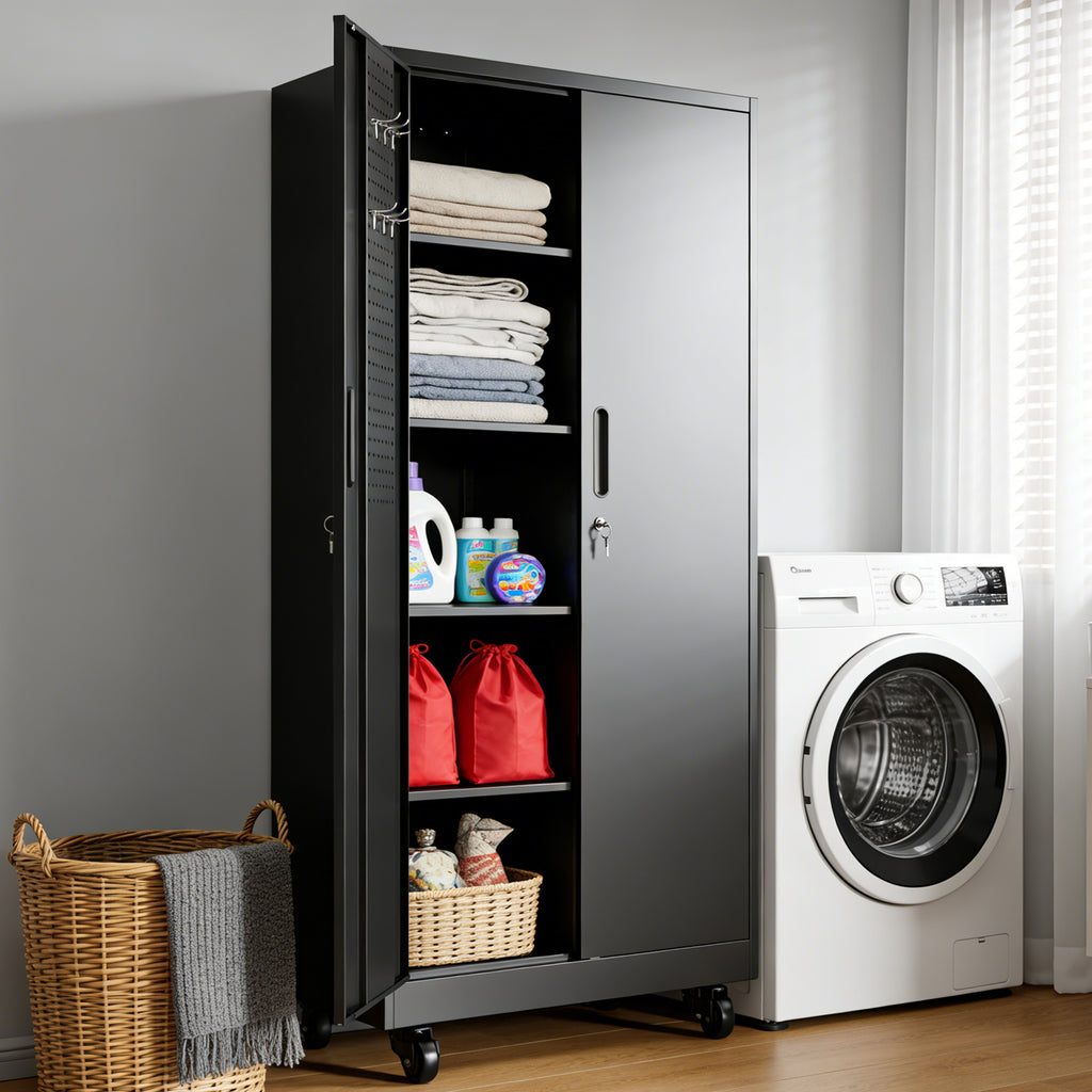Heavy-Duty Metal Storage Cabinet with Wheels