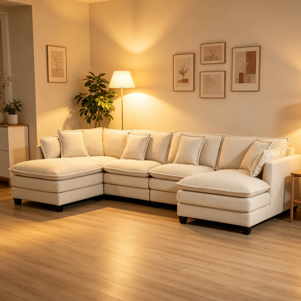Modern 4-Seat Sectional Sofa with 2 Ottomans