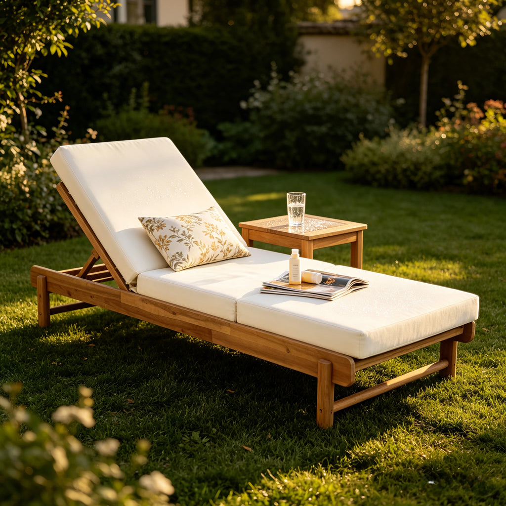 Light Teak Acacia Wood Chaise Lounge Set: 1 Frame + 1 3-Fold