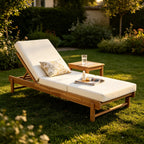 Light Teak Acacia Wood Chaise Lounge Set: 1 Frame + 1 3-Fold