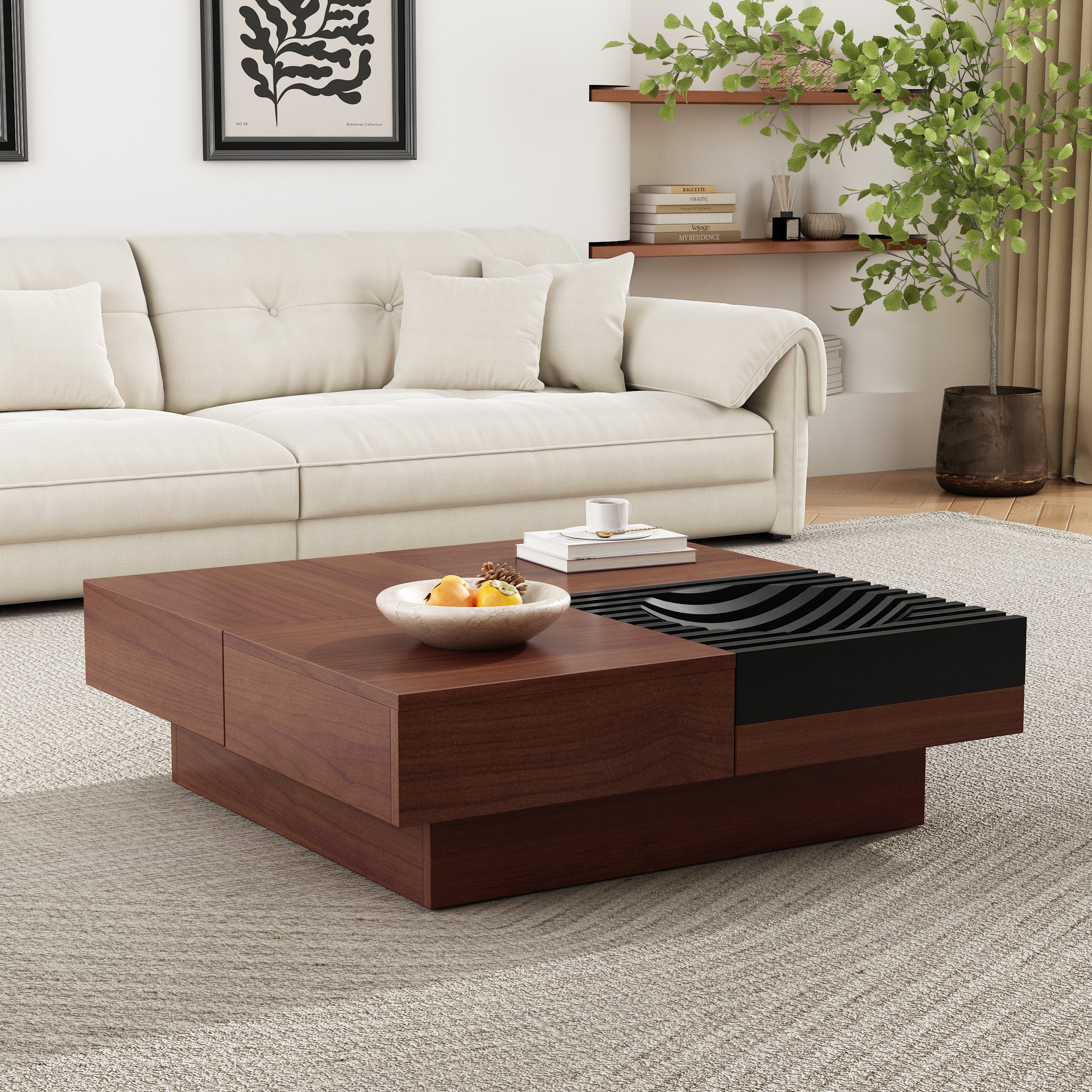 Italian Retro - Inspired Acacia Wood Storage Coffee Table