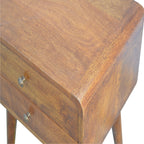 Solid Wood Curved Nightstand, 2-Drawers, Chestnut