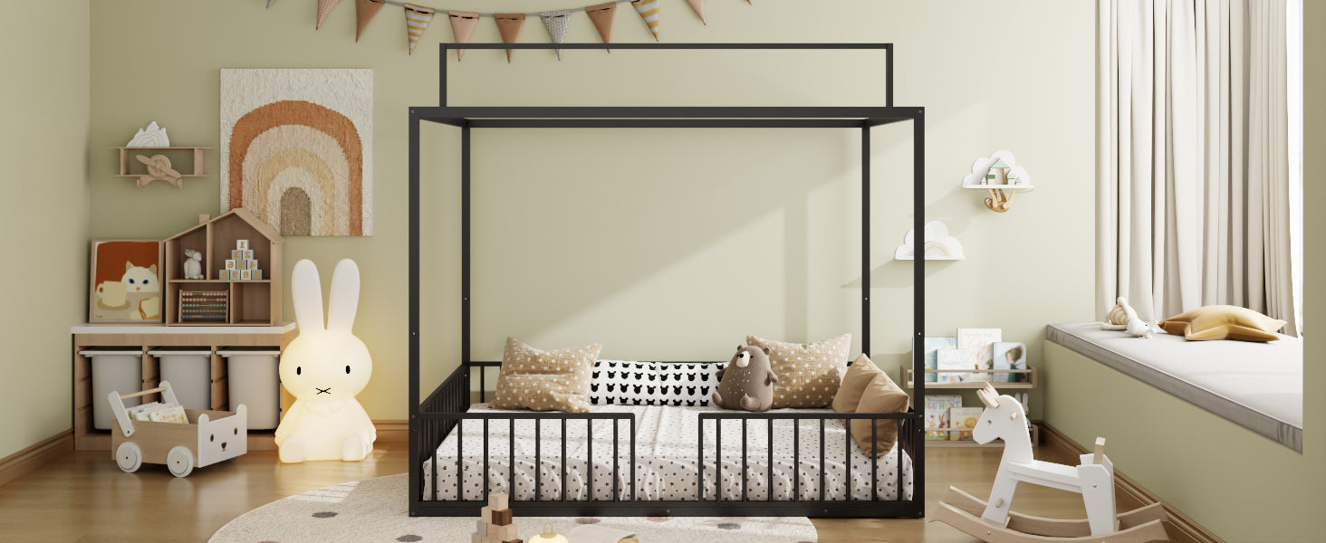 3-in-1 Convertible Montessori Metal Floor Bed
