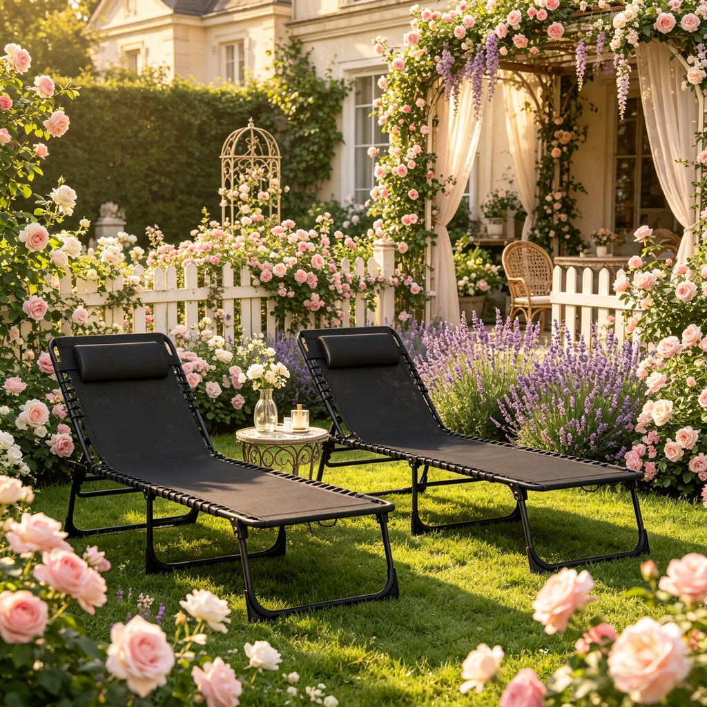 2-Piece Folding Chaise Lounge Pool Chairs