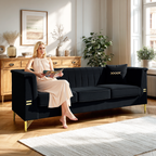 FX-P82-BK2 Modern Velvet 3-Seater Sofa