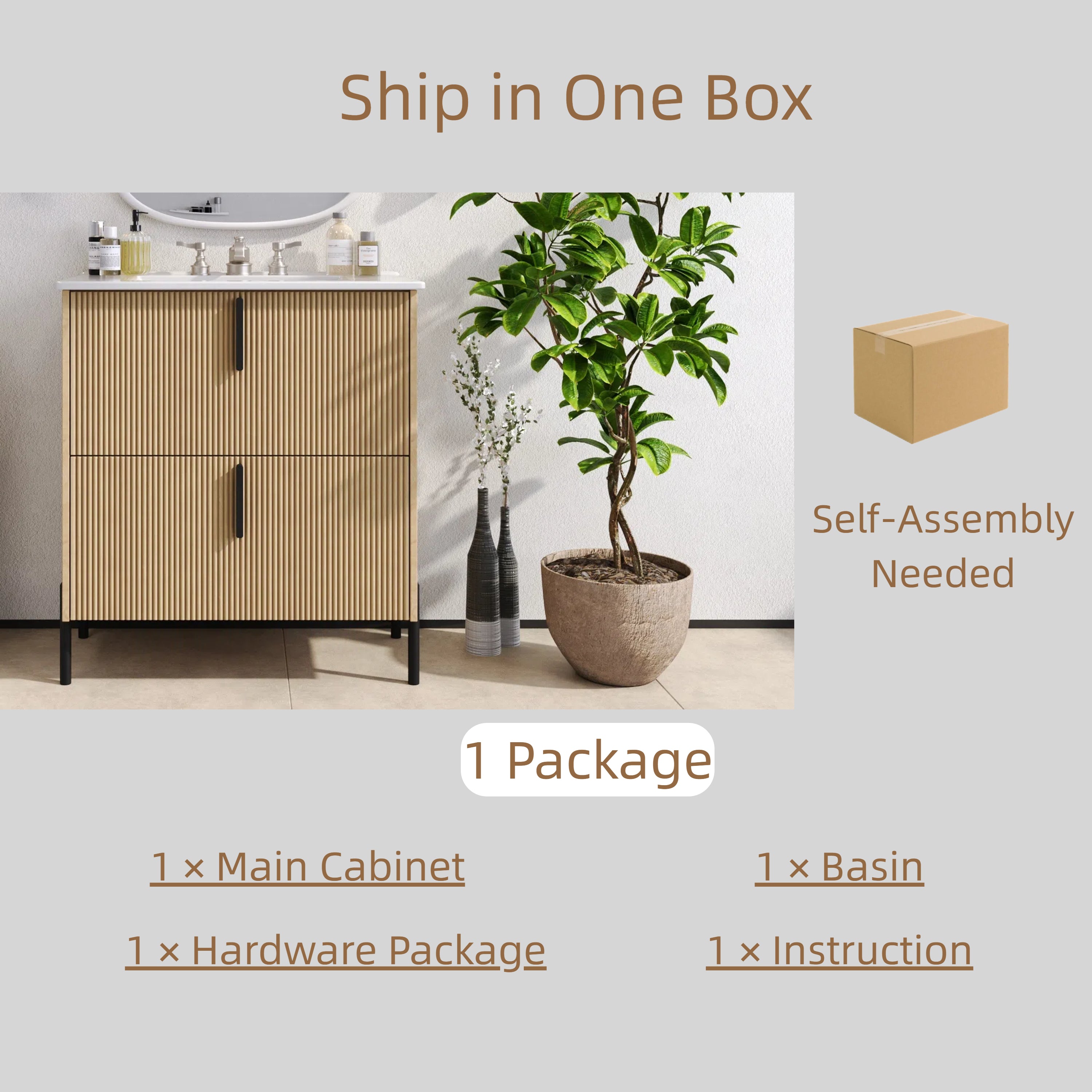 30" Bathroom Vanity with Ceramic Sink and Full-Extension Drawers