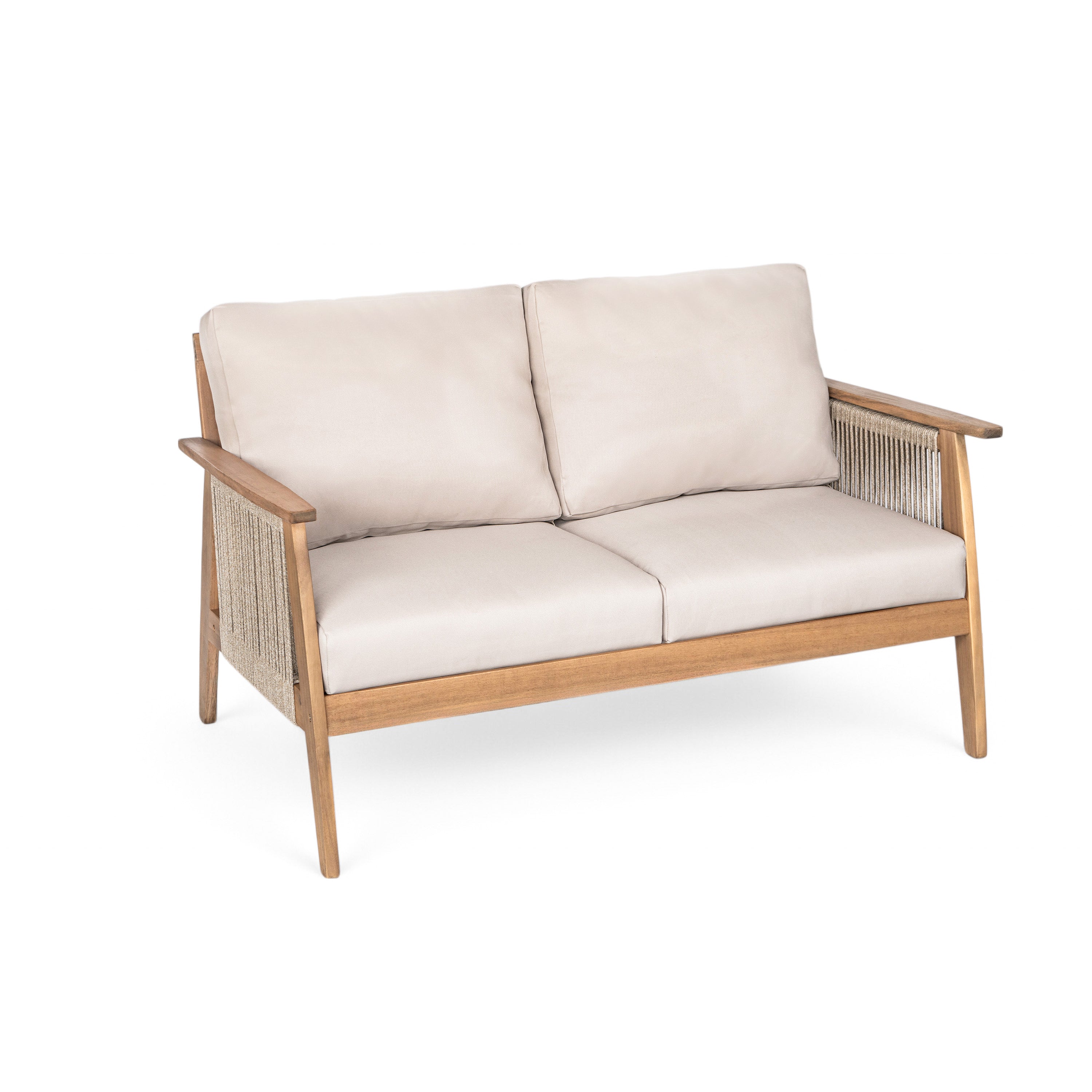 Outdoor 2pc Acacia Wood and Rope Patio Chat Set