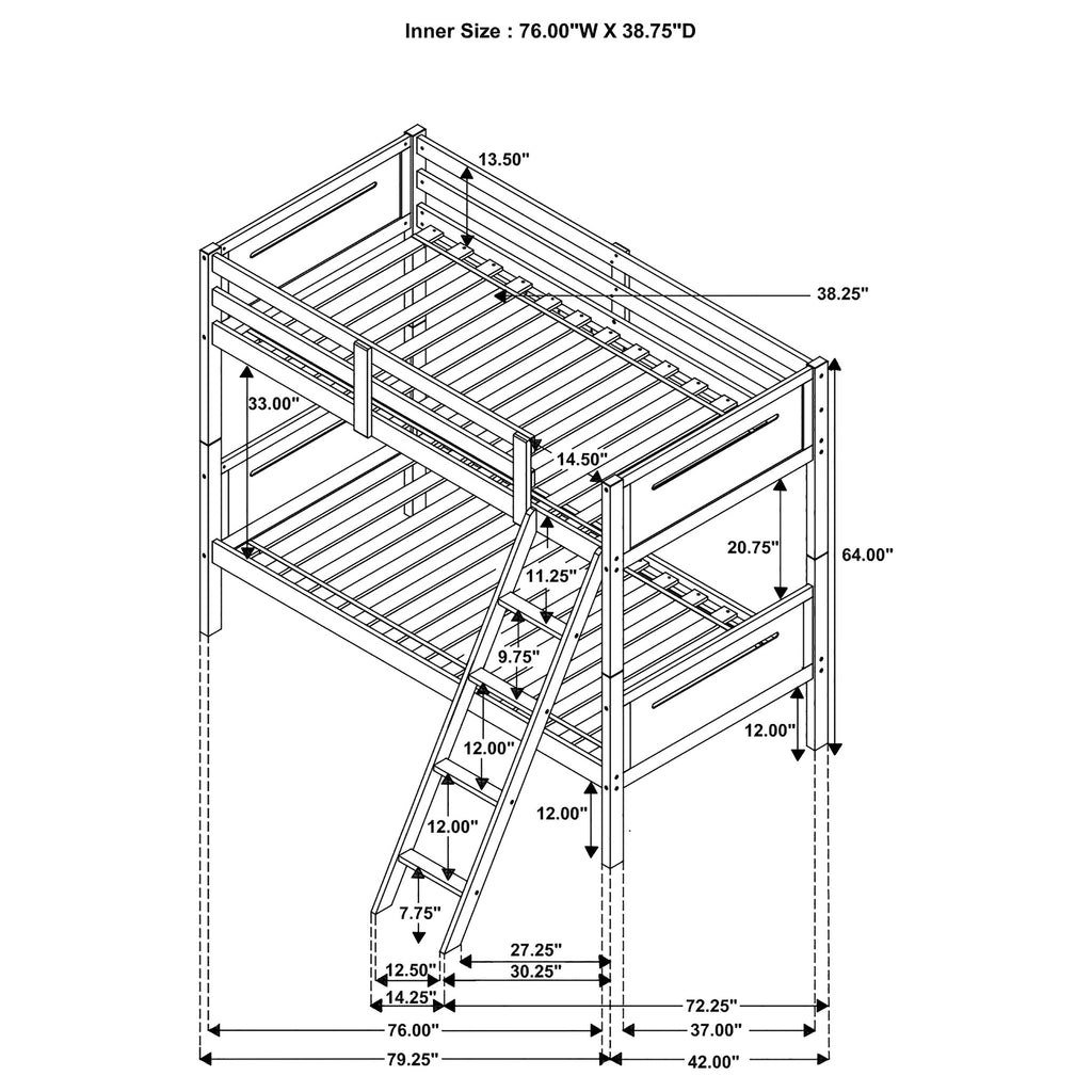 Espresso Twin/Twin Bunk Bed With Built-in Ladder