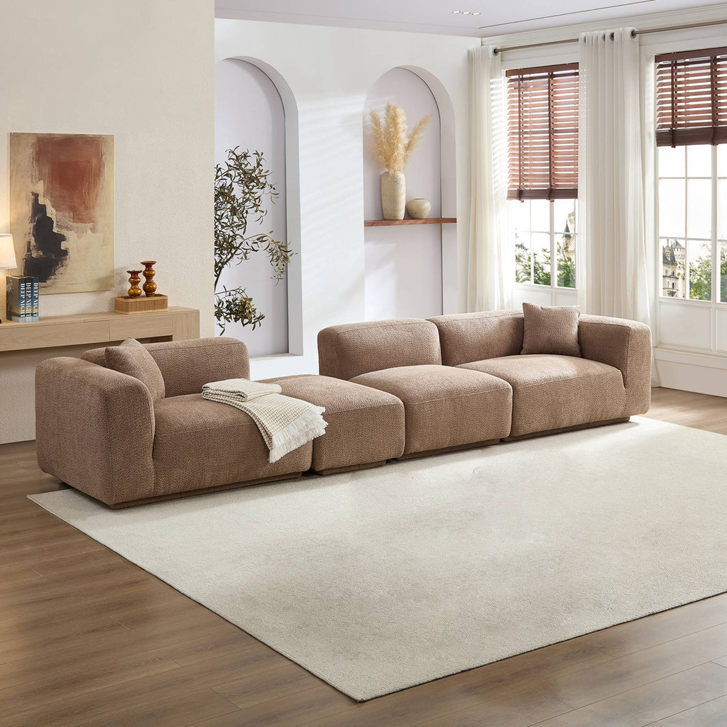 Modern Minimalist 4-Seat Sectional Sofa, 125.59-Inch, Camel Polyester