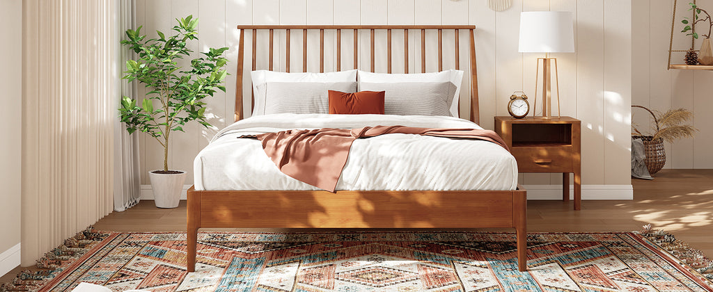 Solid Bamboo Wood Spindle Platform King Bed
