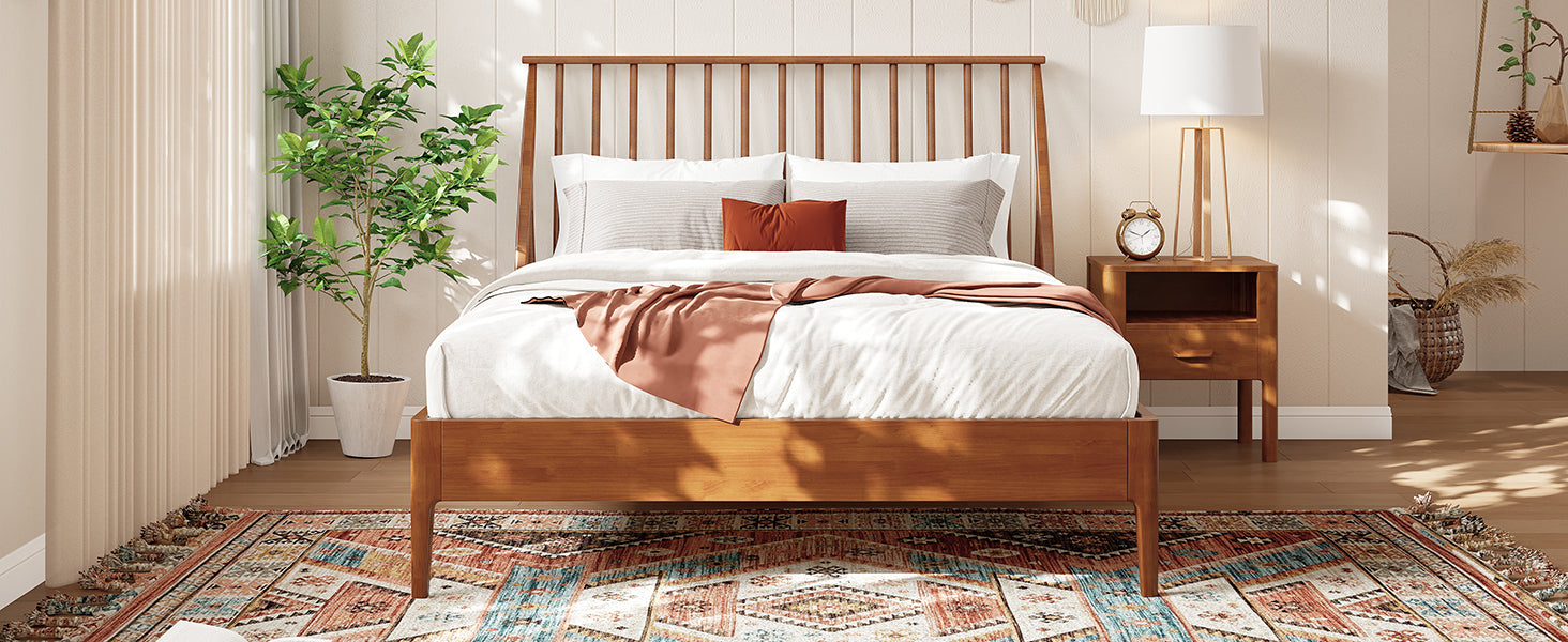 Solid Bamboo Wood Spindle Platform King Bed