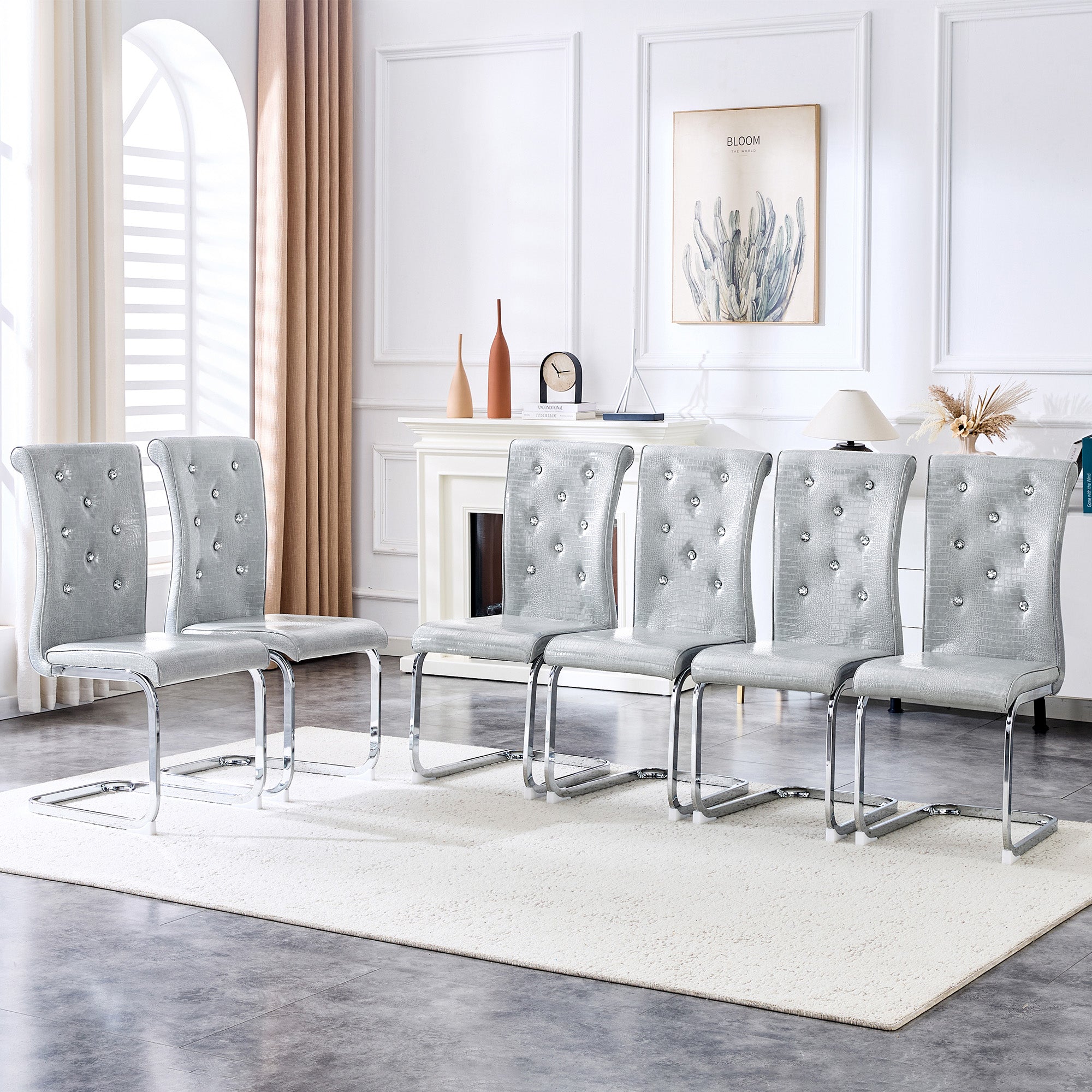 Set of 2 Retro Alligator Skin Upholstered Dining Chairs