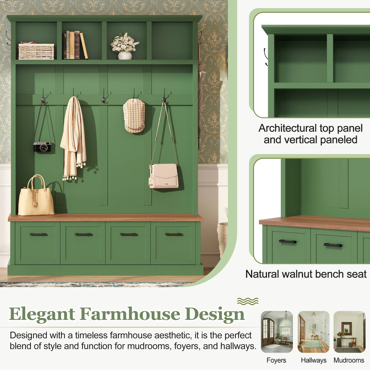ON-TREND Farmhouse Hall Tree with Storage Bench