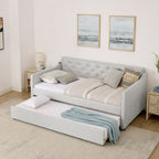Twin Size Upholstery Daybed with Pop-up Trundle & USB Charging
