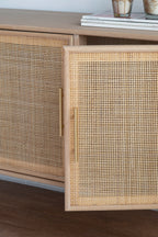 Natural Brown Media Center with Rattan Doors