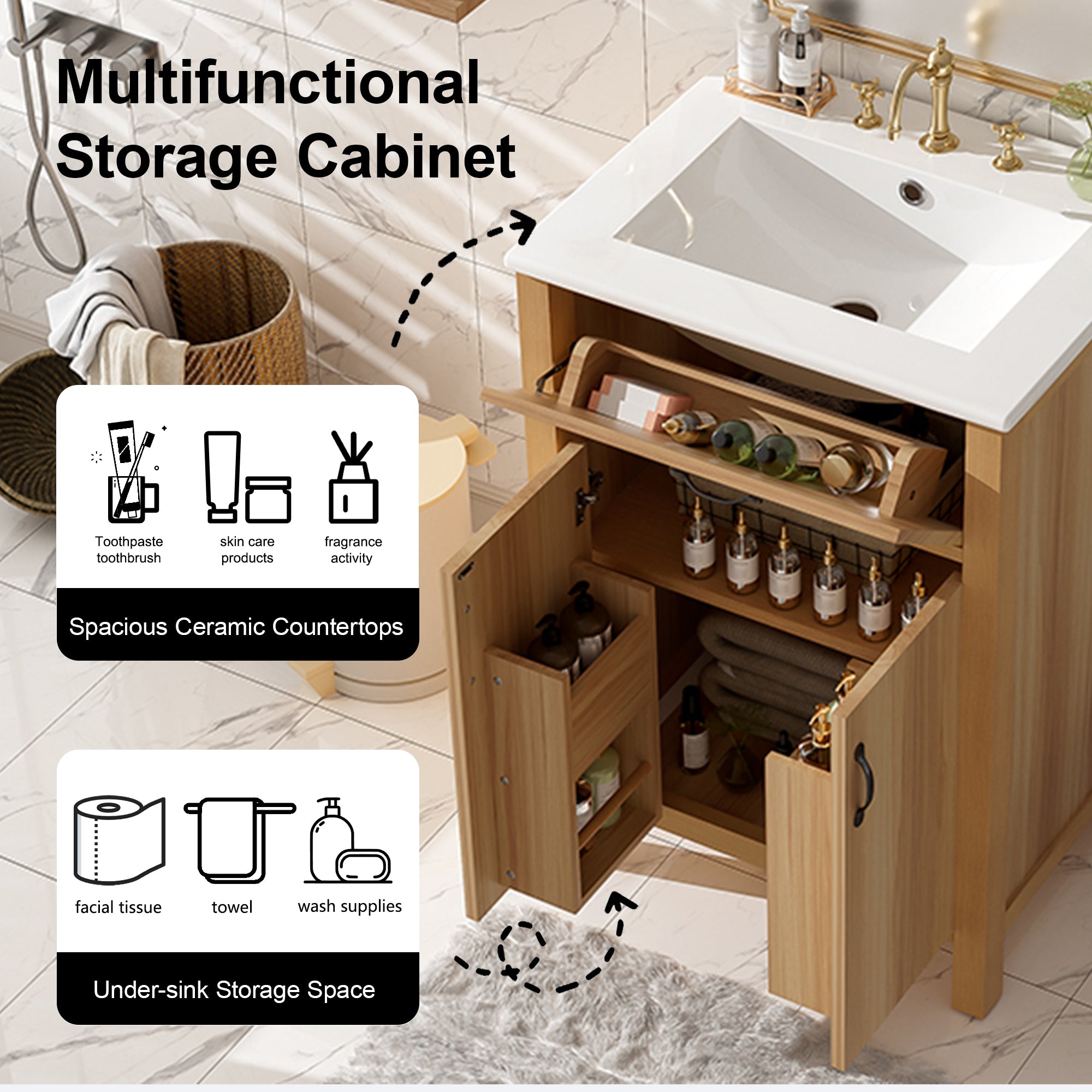24" Bathroom Vanity With Solid Wood Frame