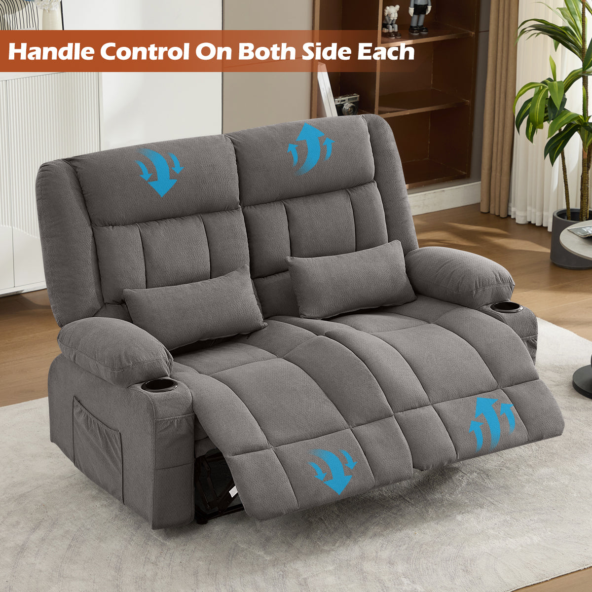 Recliner Loveseat with Cup Holders for Living Room Love Seat Manual Oversized Recliner with Ergonomic, Side Pocket for Adult