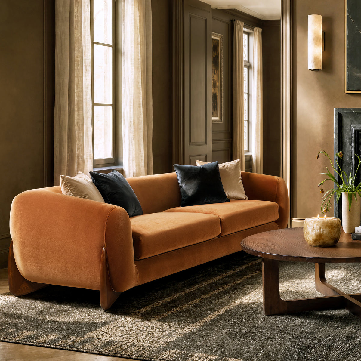 Alpine 90.5" Sherpa Sofa, Burnt