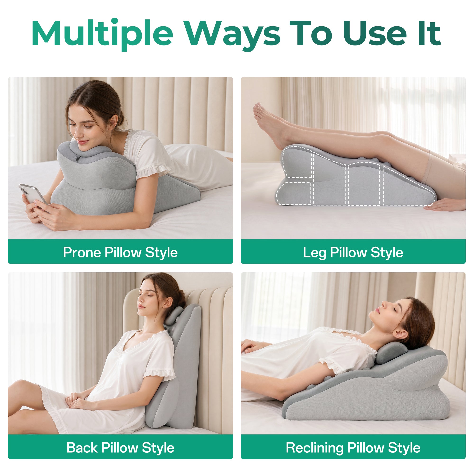 Ergonomic 27° Memory Foam Support Pillow for Couples