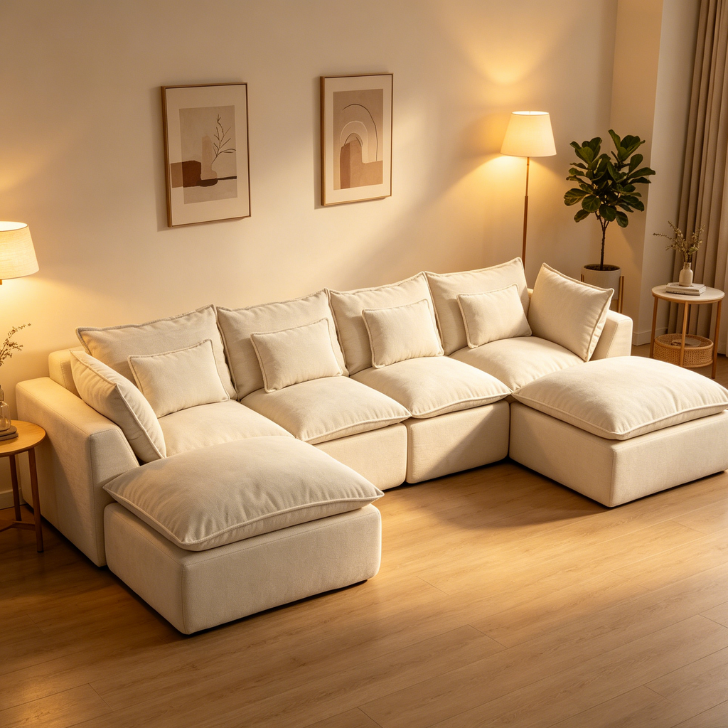 129.8" Width Cloud Couch Oversized Modular Sectional Sofa