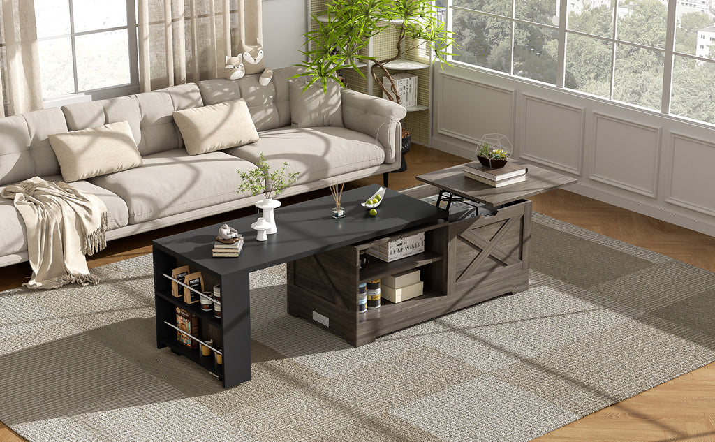 U-Can Farmhouse Lift Top Coffee Table With Barn Doors