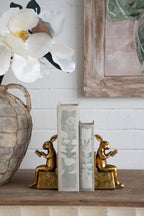 3.9x2.8x6.9" Sitting Rabbit Bookends With Antique Finish