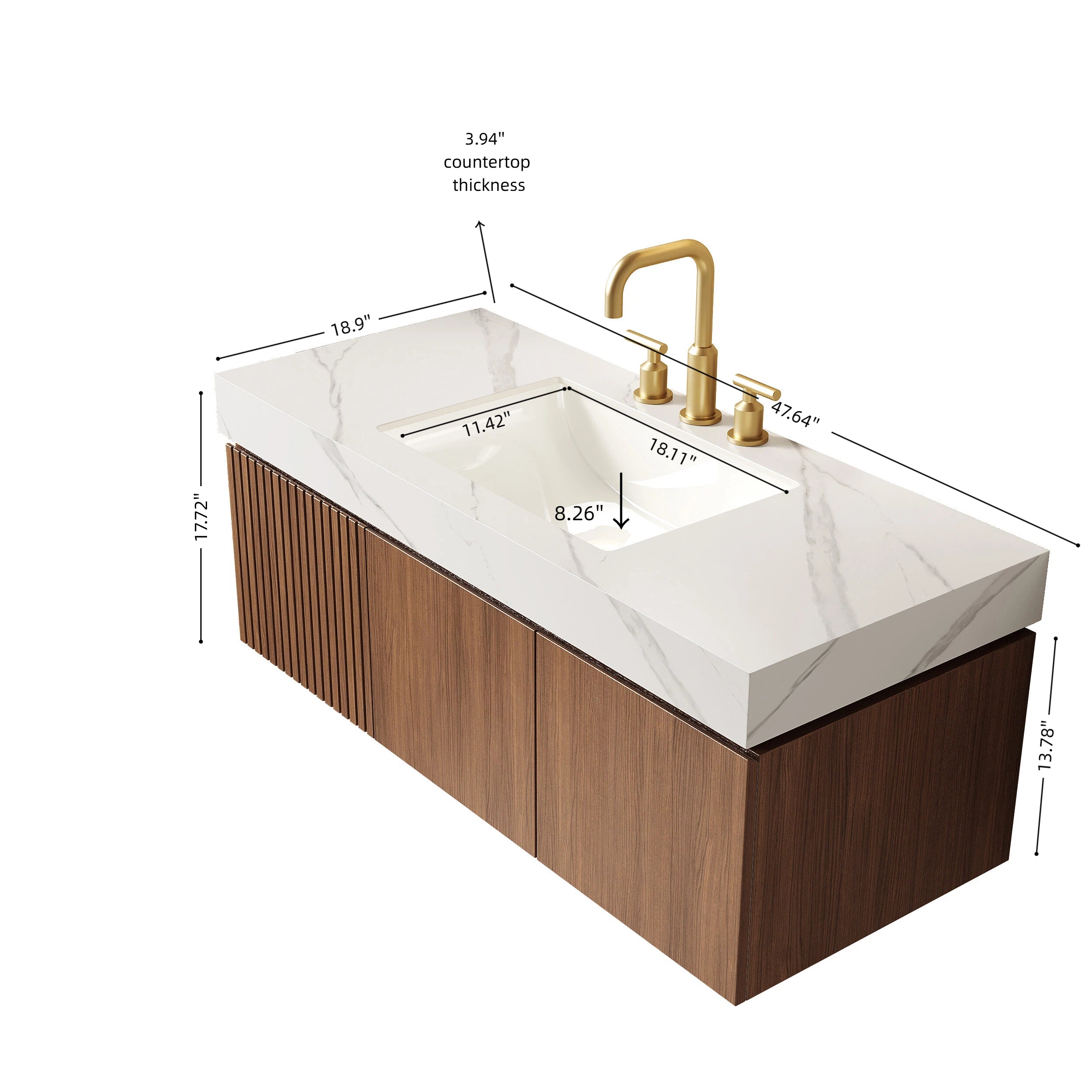 Muri 48" Bathroom Vanity & Sink, Floating Plywood Storage Cabinet