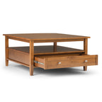 Warm Shaker 36 Inch Wide Solid Wood Square Coffee Table in Light Golden