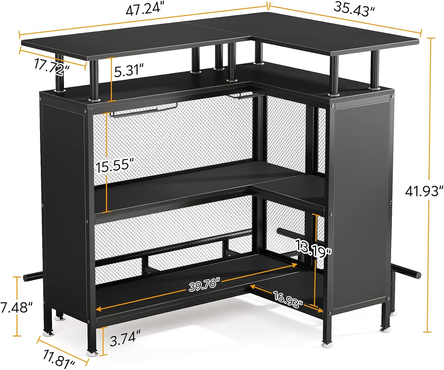 36” x 48” L-Shaped Home Bar Unit with Footrest