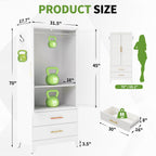 White Metal Wardrobe Closet with 2 Doors and Drawers