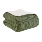 3 Pieces Full/Queen Waffle Knit Chenille Comforter Set - Olive