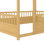 Full Size Floor Wooden Bed with House Roof Frame