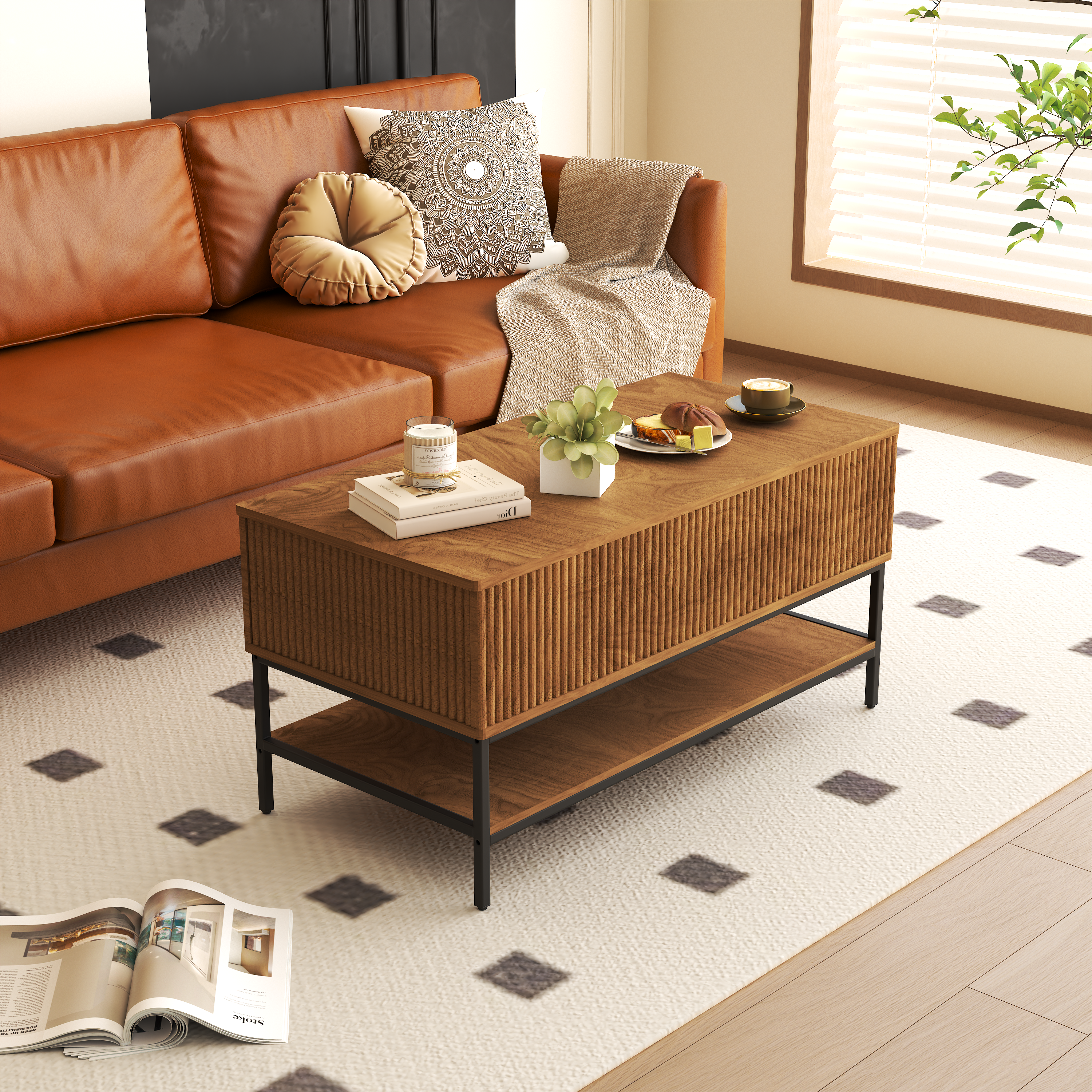 Lift Top Coffee Table 39.4 Inch Rectangle - Farmhouse Style