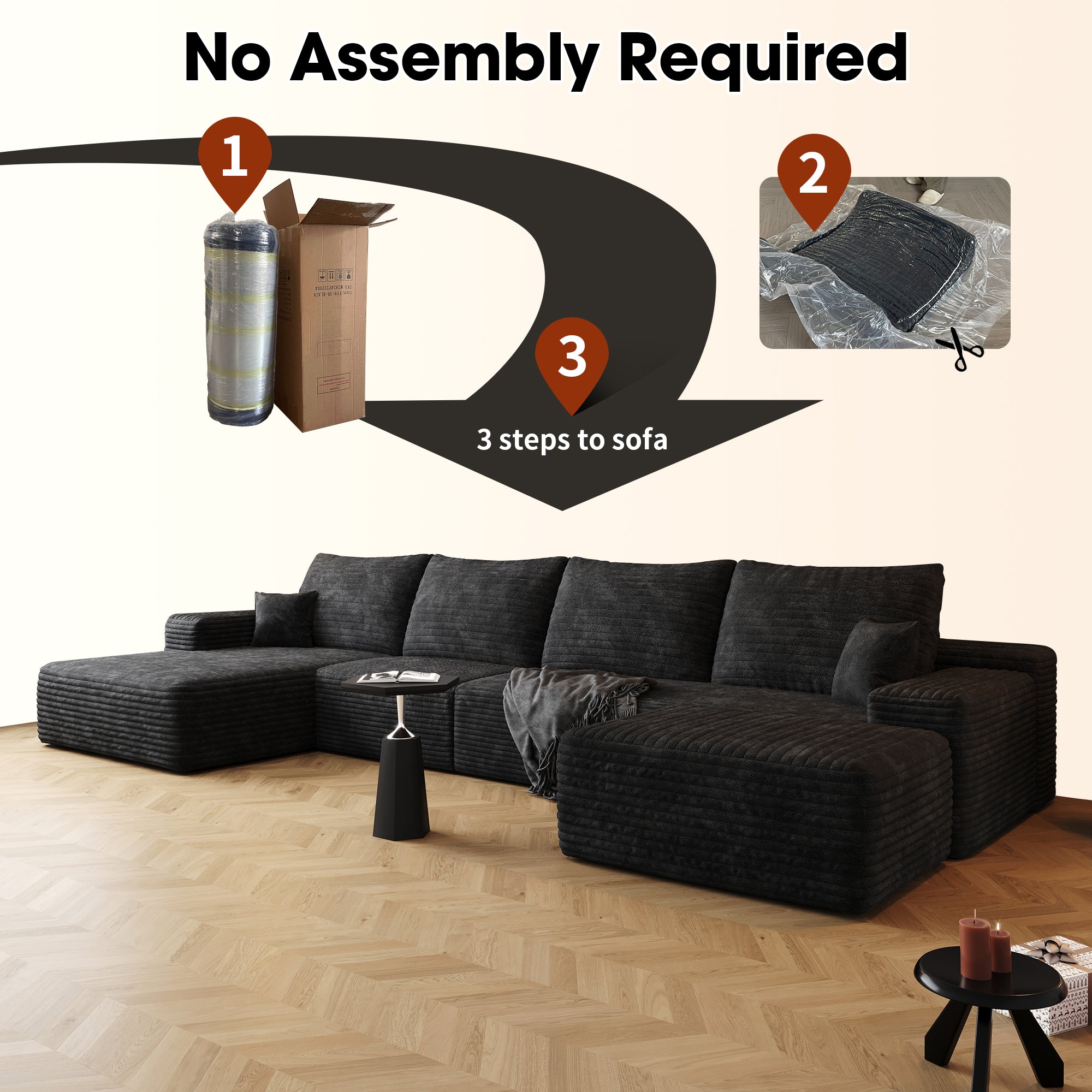 135" Cloud Sectional Sofa with 1 Ottoman