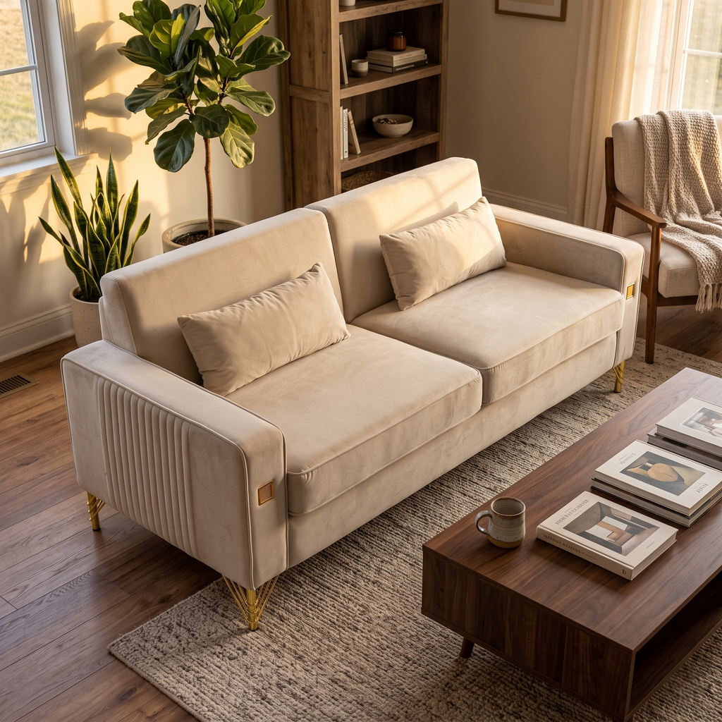 FX-P18-BE(SOFA) Modern Velvet Sofa