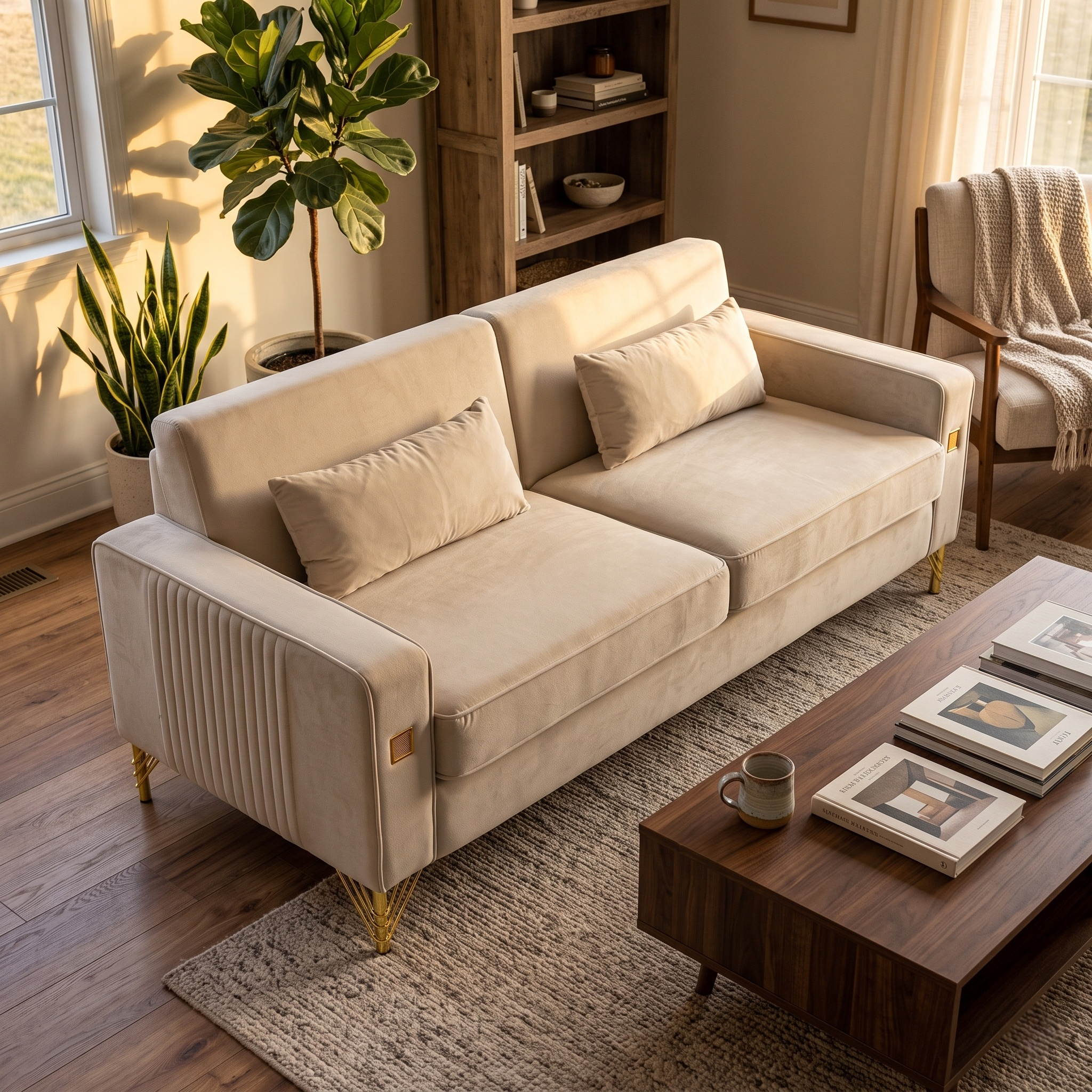 FX-P18-BE(SOFA) Modern Velvet Sofa
