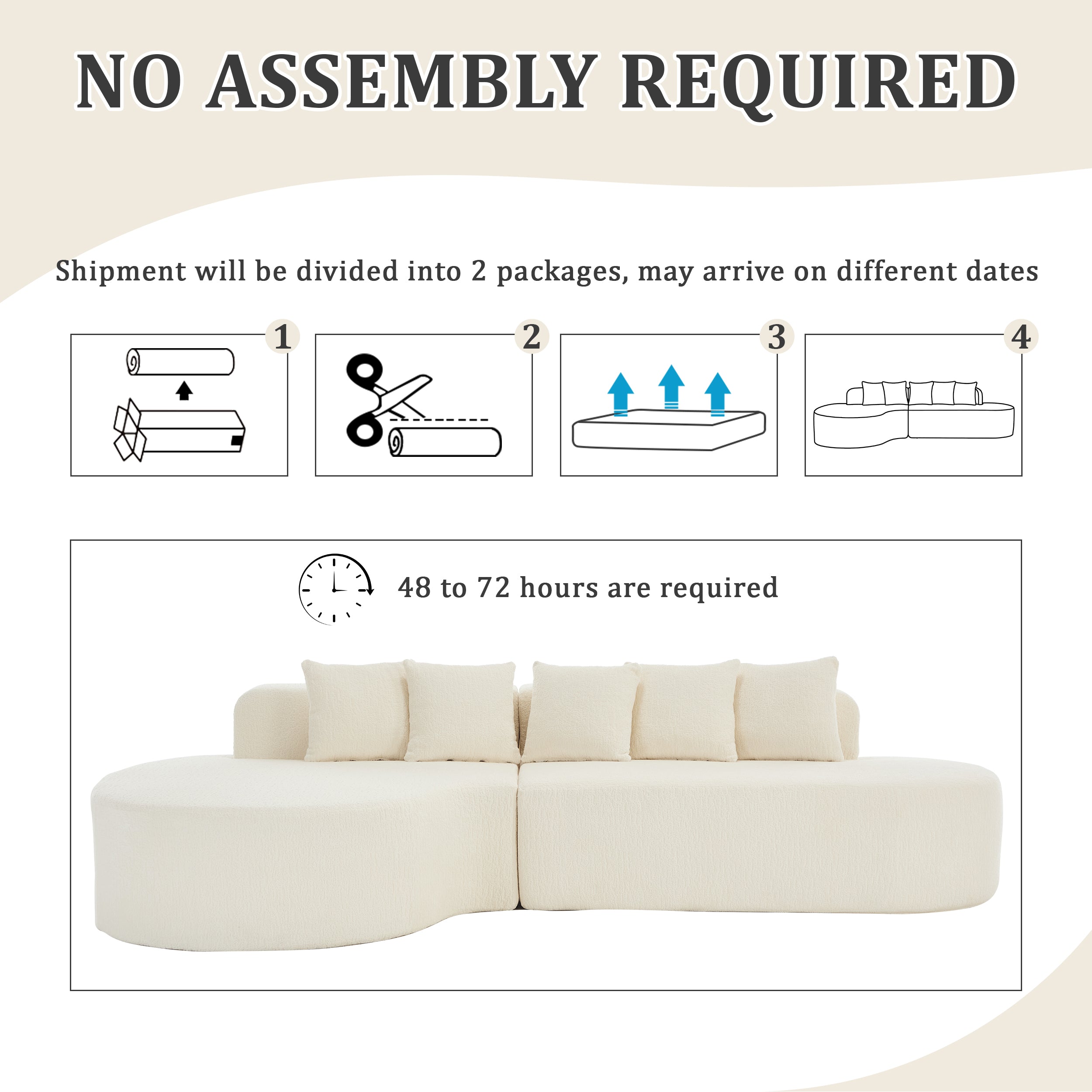 Boneless Curved Sectional Sofa with Pillows - White
