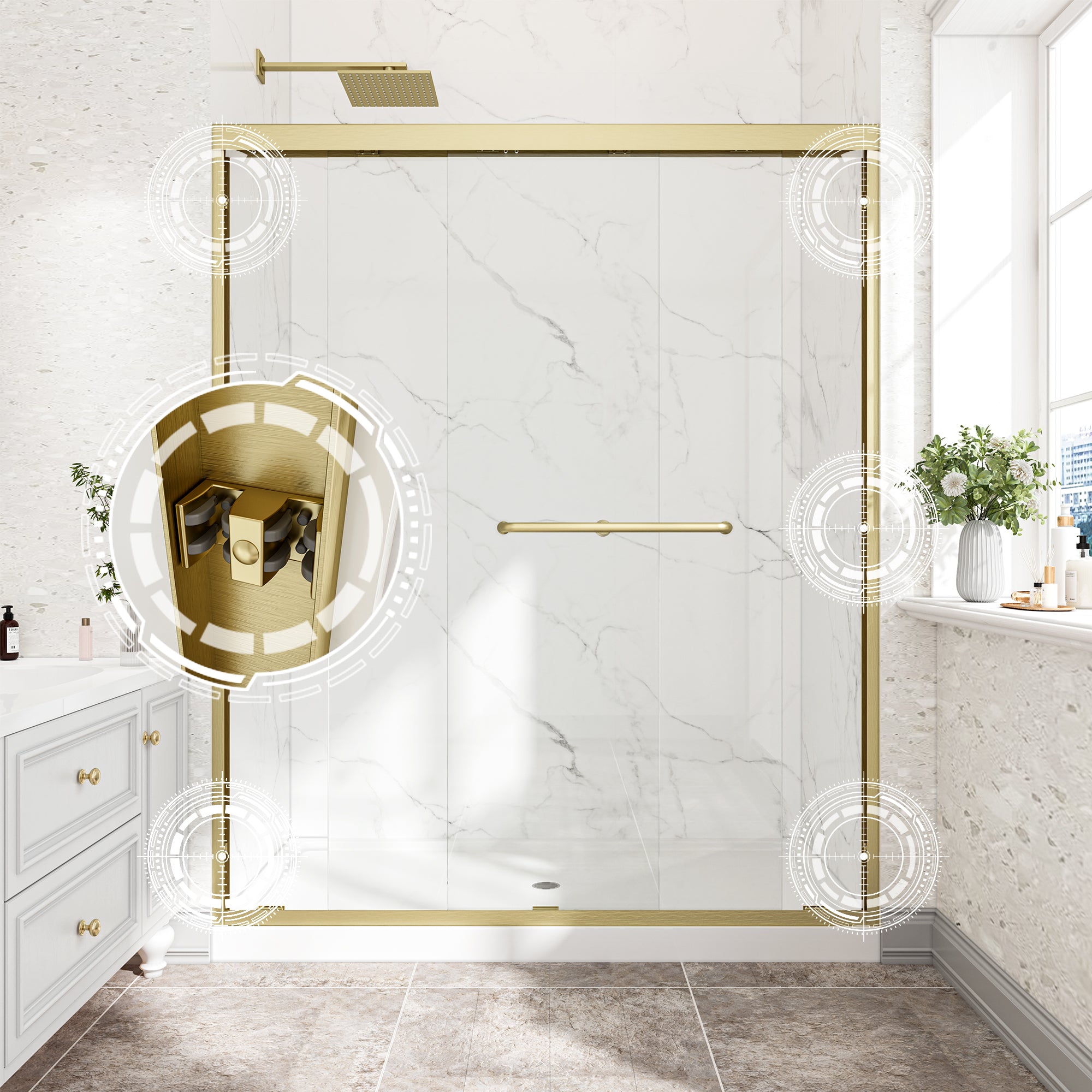 55"-60" W x 72" H Brushed Shower Door