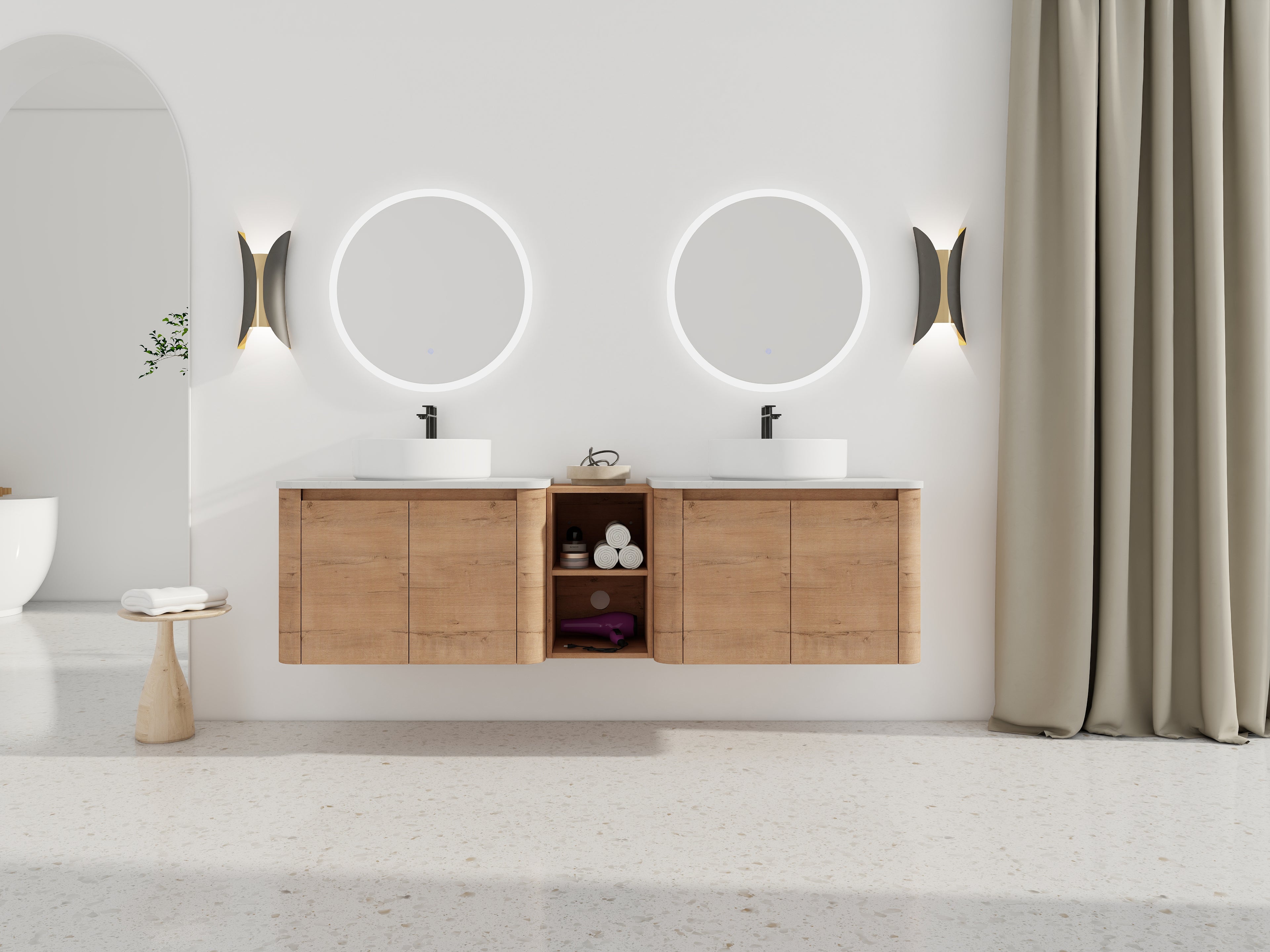 72'' Wall-Mounted Bathroom Vanity With Ceramic Art Sink