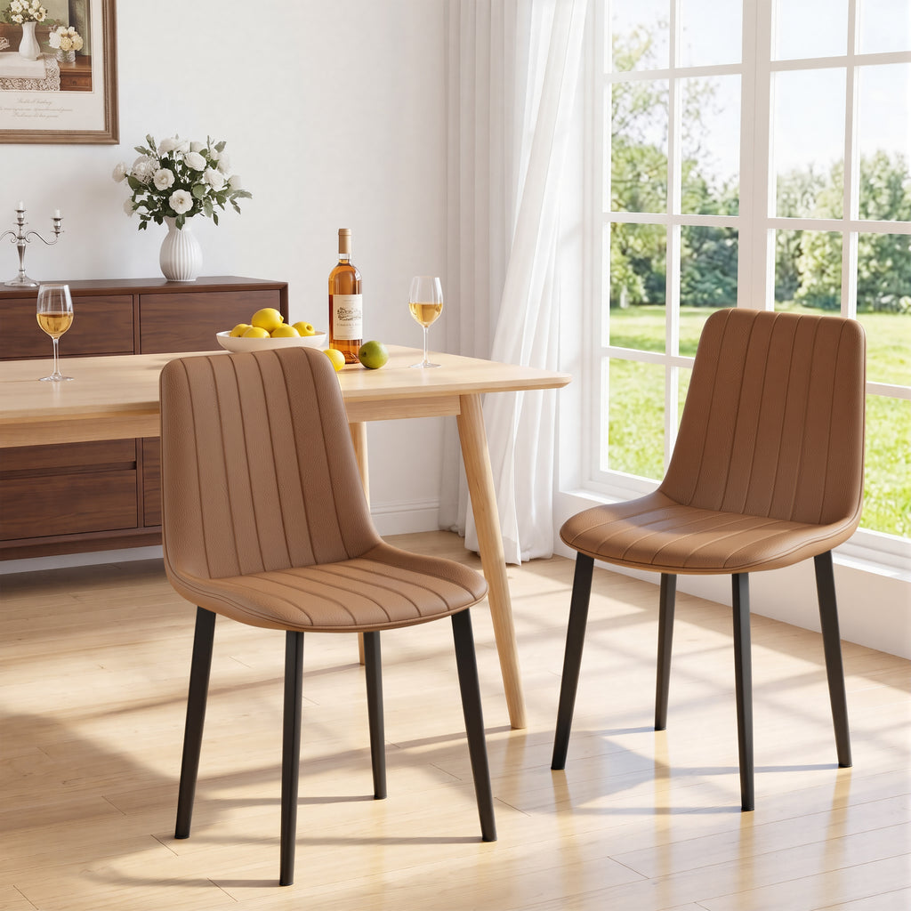 Brown PU Leather Dining Chair with Metal Legs