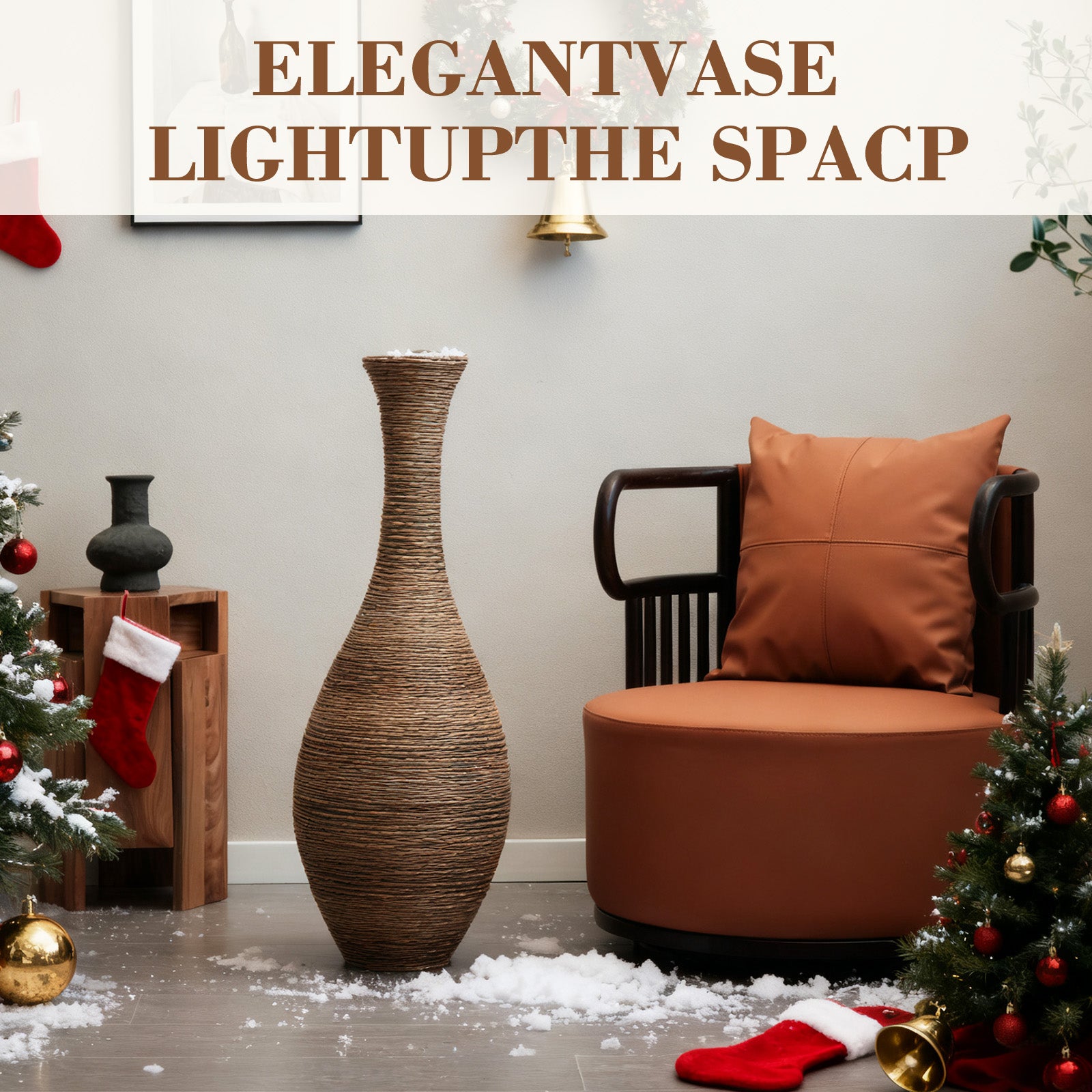 Hand-Woven PVC Rattan Floor Vase – 39.37 Inch Tall Decorative Vase