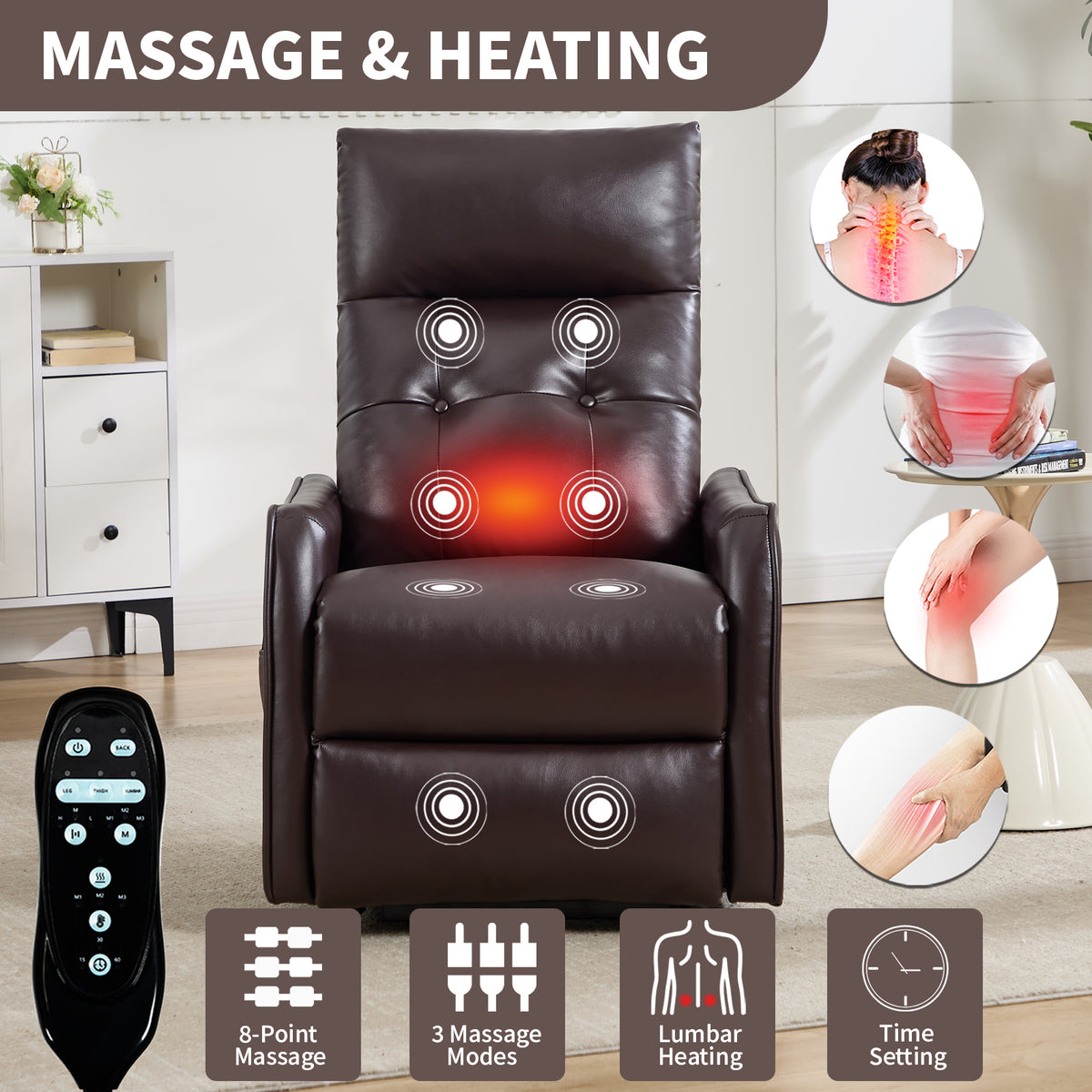 Brown PU Single Motor Power Lift Recliner Chair