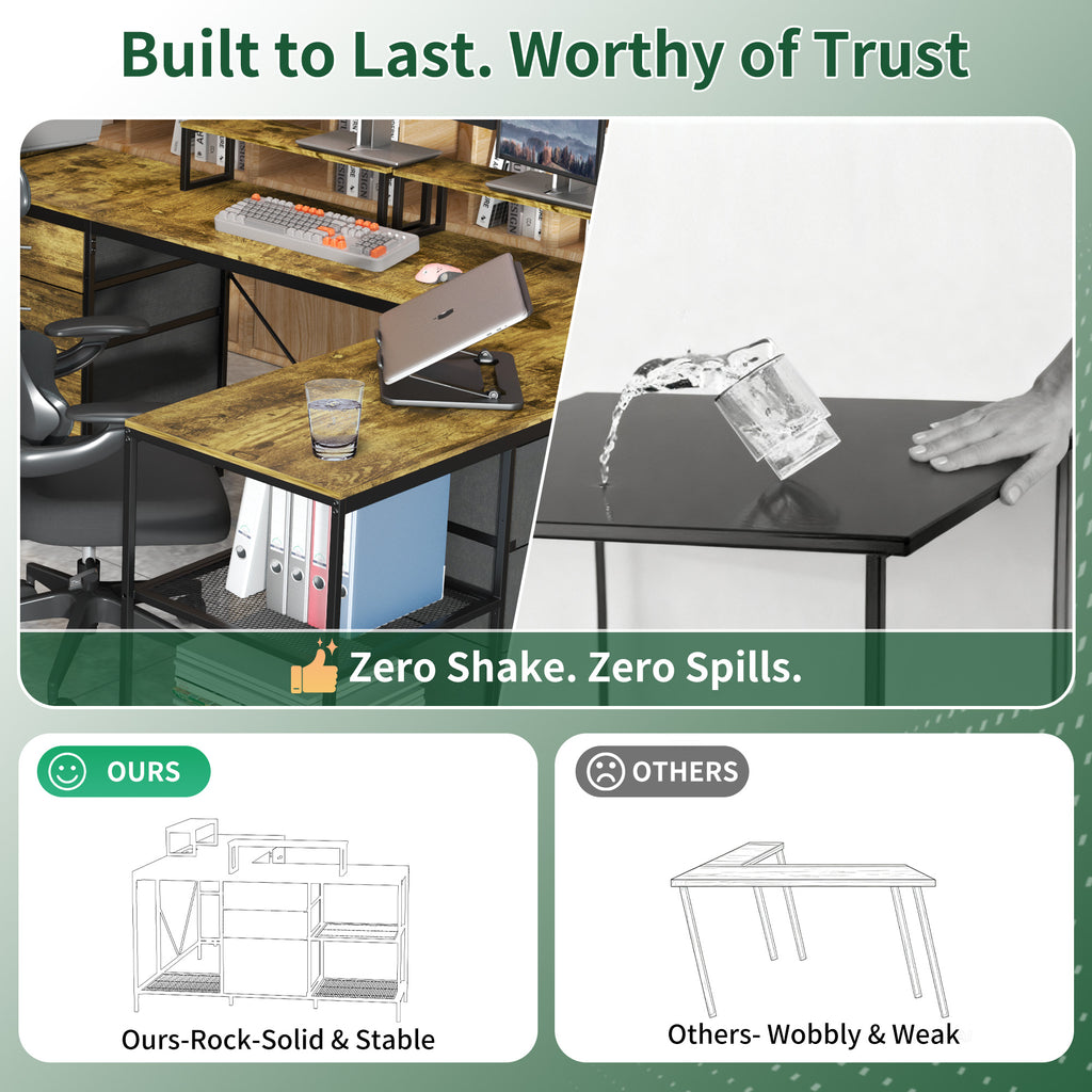 114 Inch L-Shaped Desk with Power Outlets & USB-C