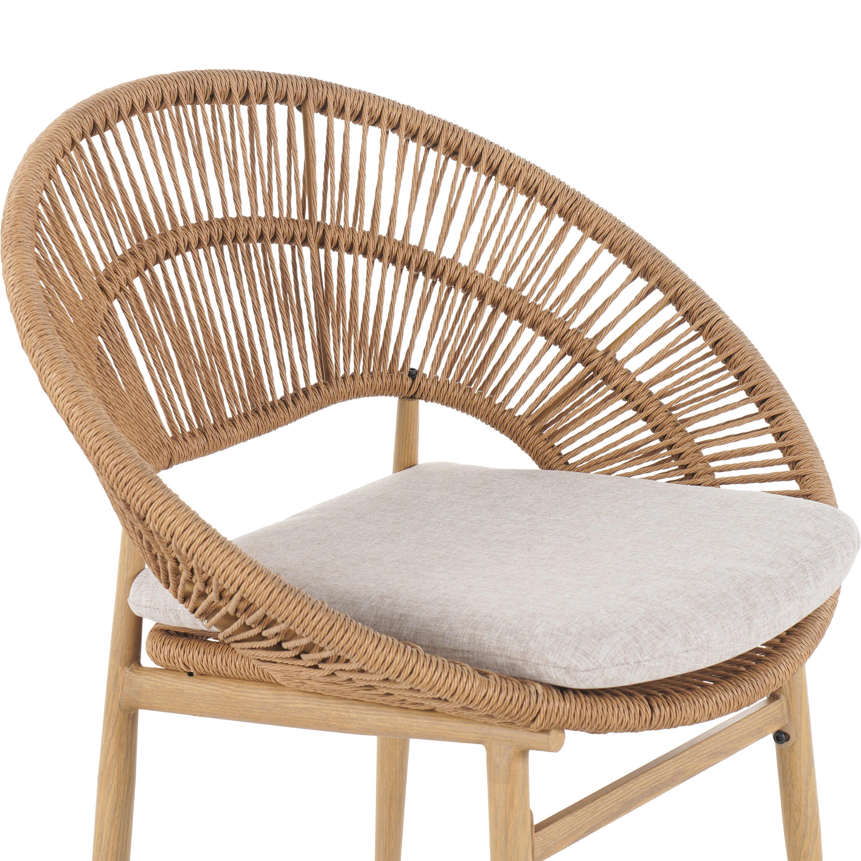 Cyril Outdoor Wicker Papasan Style Dining Chair with Teak Finished Legs - Set of 2