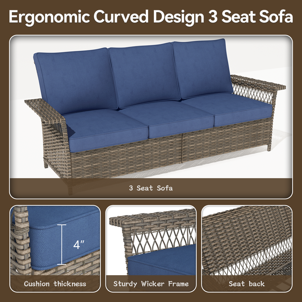 76.7" Wide Outdoor Wicker Patio Sofa